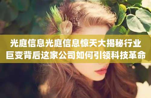 光庭信息光庭信息惊天大揭秘行业巨变背后这家公司如何引领科技革命