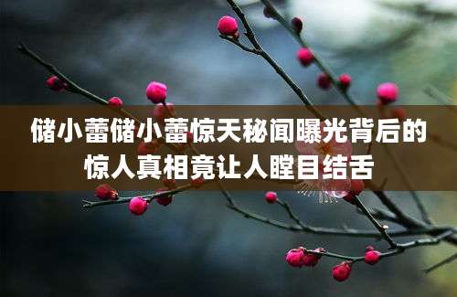储小蕾储小蕾惊天秘闻曝光背后的惊人真相竟让人瞠目结舌