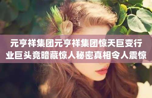 元亨祥集团元亨祥集团惊天巨变行业巨头竟暗藏惊人秘密真相令人震惊