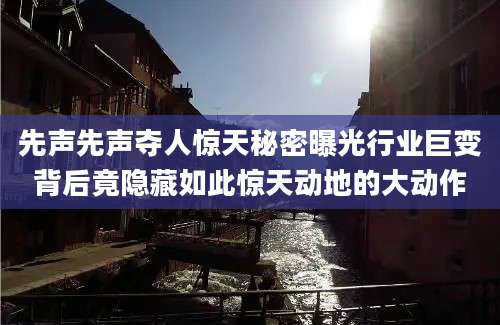 先声先声夺人惊天秘密曝光行业巨变背后竟隐藏如此惊天动地的大动作