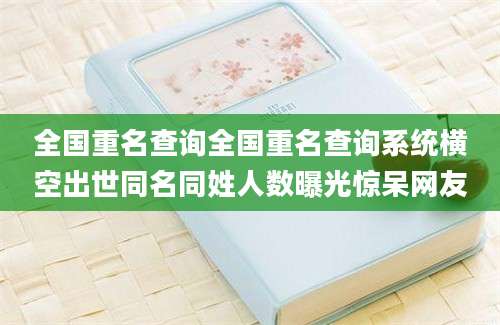 全国重名查询全国重名查询系统横空出世同名同姓人数曝光惊呆网友