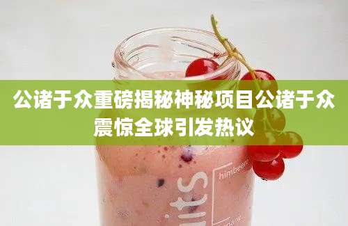公诸于众重磅揭秘神秘项目公诸于众震惊全球引发热议