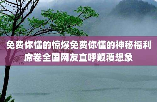 免费你懂的惊爆免费你懂的神秘福利席卷全国网友直呼颠覆想象