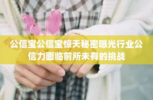 公信宝公信宝惊天秘密曝光行业公信力面临前所未有的挑战