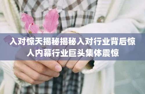 入对惊天揭秘揭秘入对行业背后惊人内幕行业巨头集体震惊