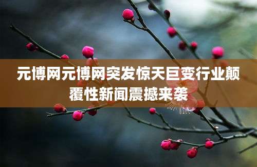 元博网元博网突发惊天巨变行业颠覆性新闻震撼来袭