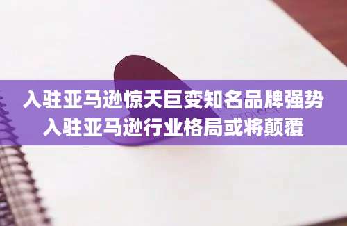 入驻亚马逊惊天巨变知名品牌强势入驻亚马逊行业格局或将颠覆