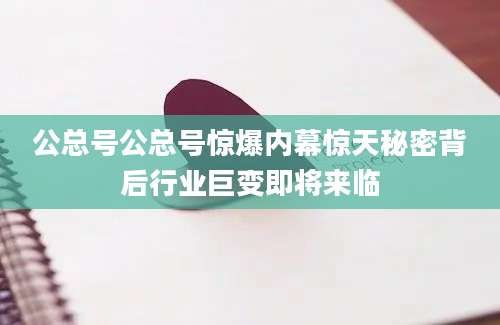 公总号公总号惊爆内幕惊天秘密背后行业巨变即将来临