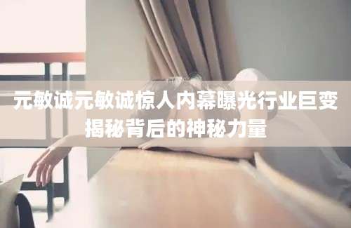 元敏诚元敏诚惊人内幕曝光行业巨变揭秘背后的神秘力量